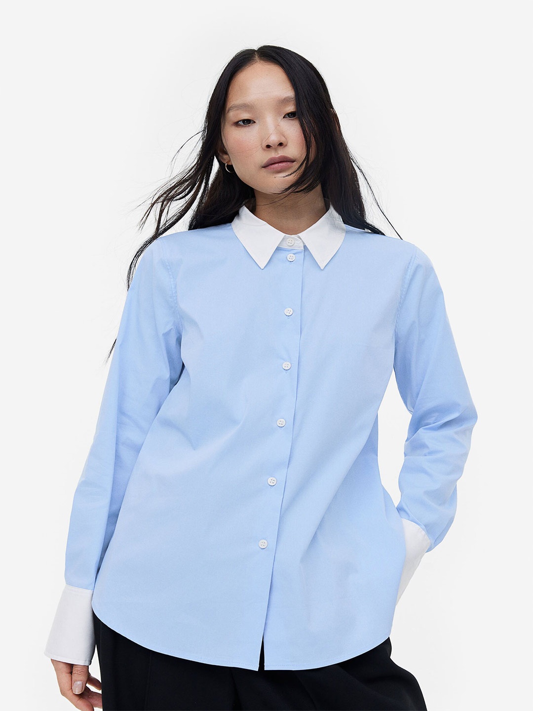 

H&M Women Cotton-Blend Shirt, Blue