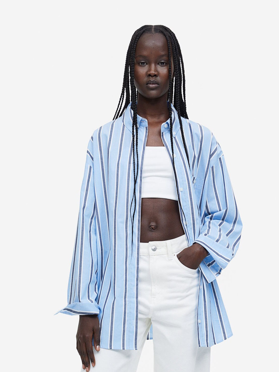 

H&M Women Oversized Poplin Shirt, Blue