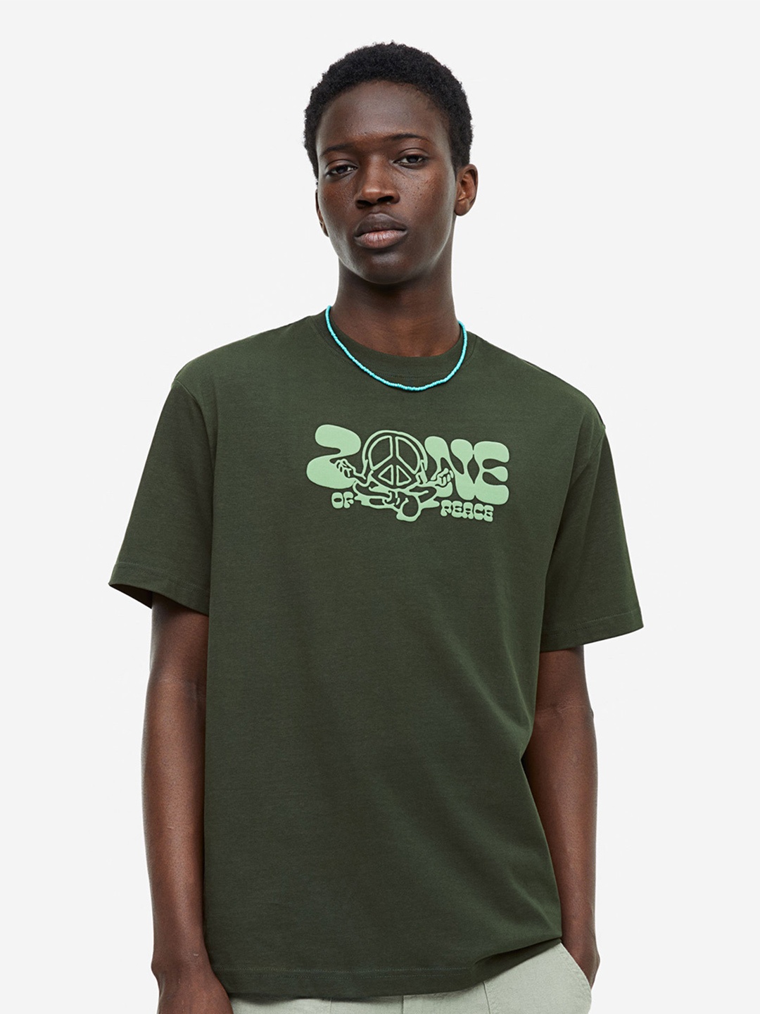 

H&M Men Relaxed Fit Printed T-shirt, Green