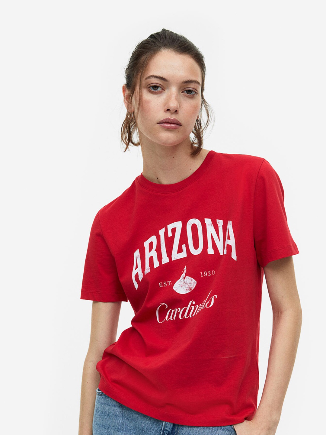 

H&M Women T-Shirt with A Motif, Red