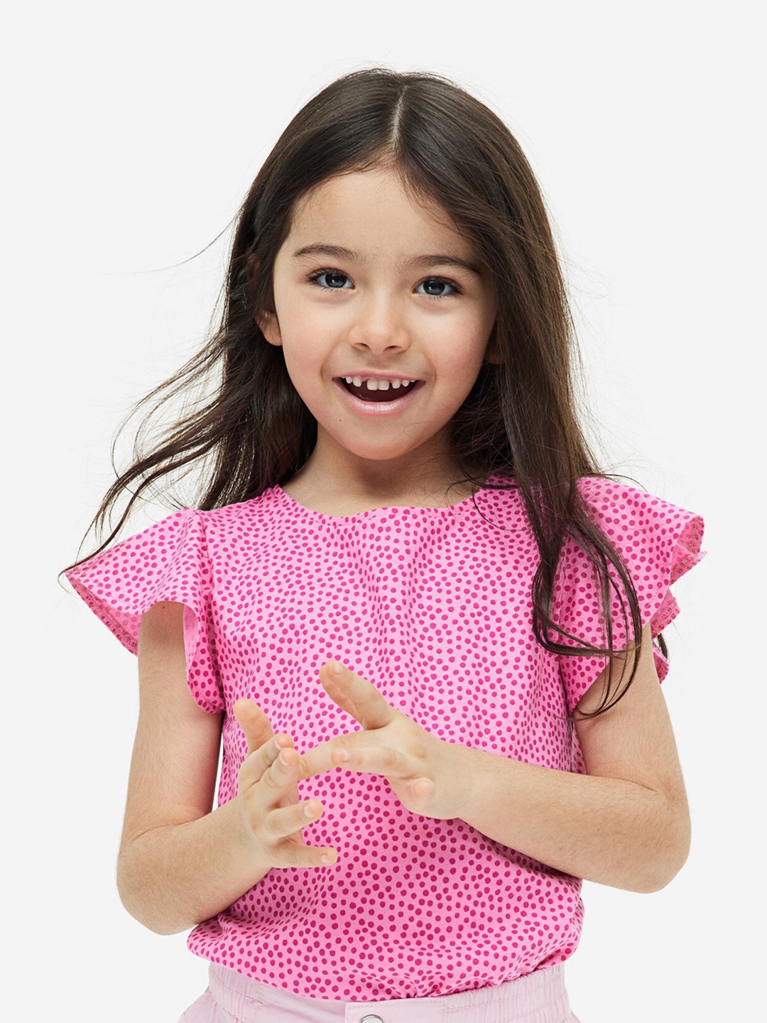 

H&M Girls Flutter-Sleeved Jersey Top, Pink