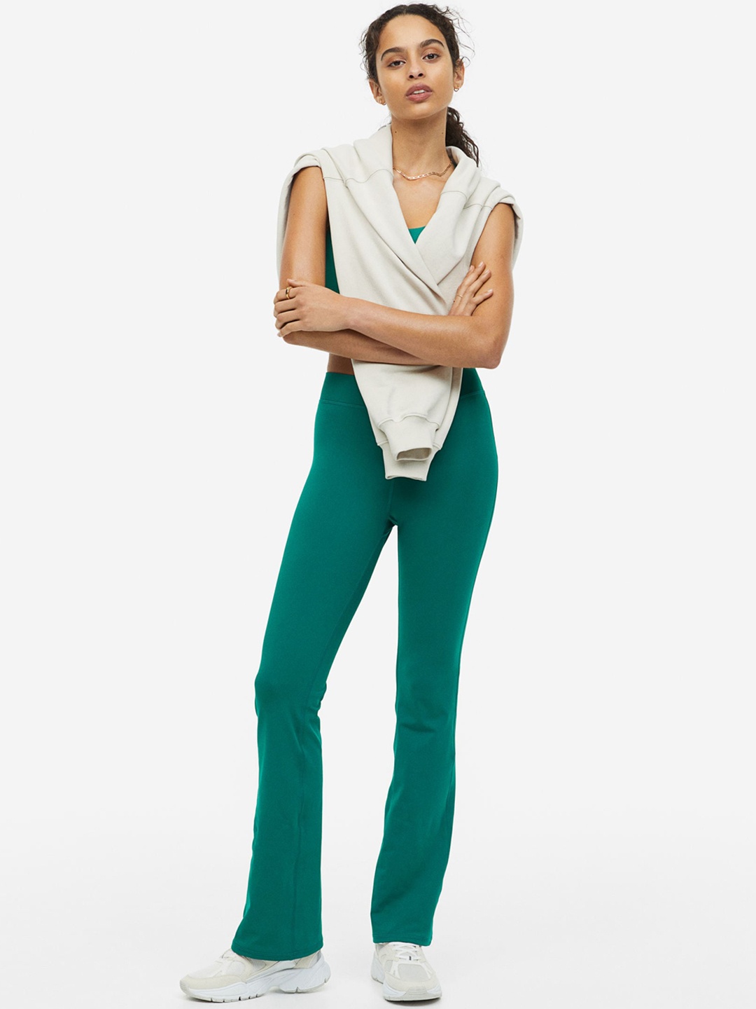 

H&M Women DryMove Flared Sports Trousers, Green