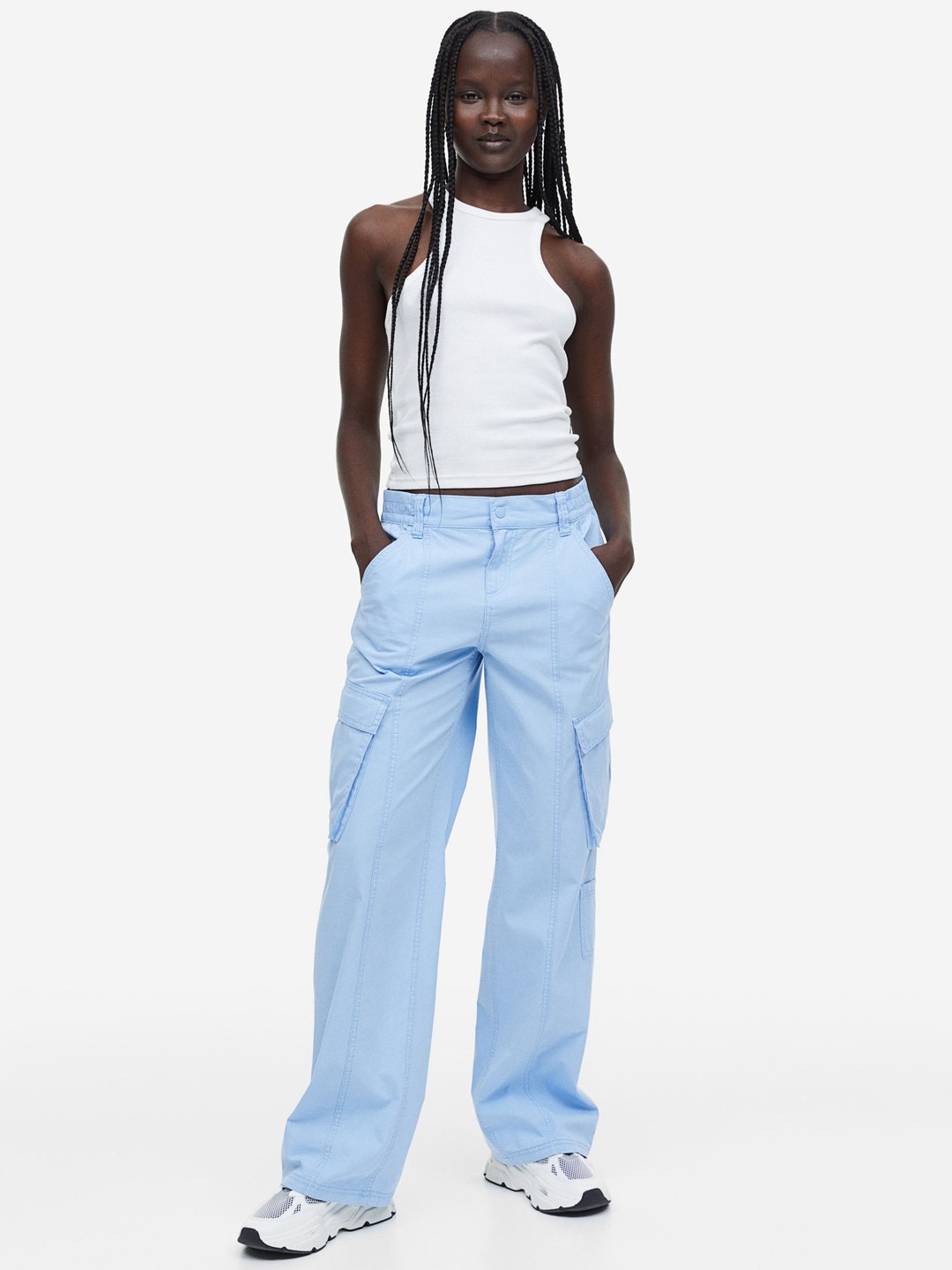 

H&M Women Canvas Cargo Trousers, Blue