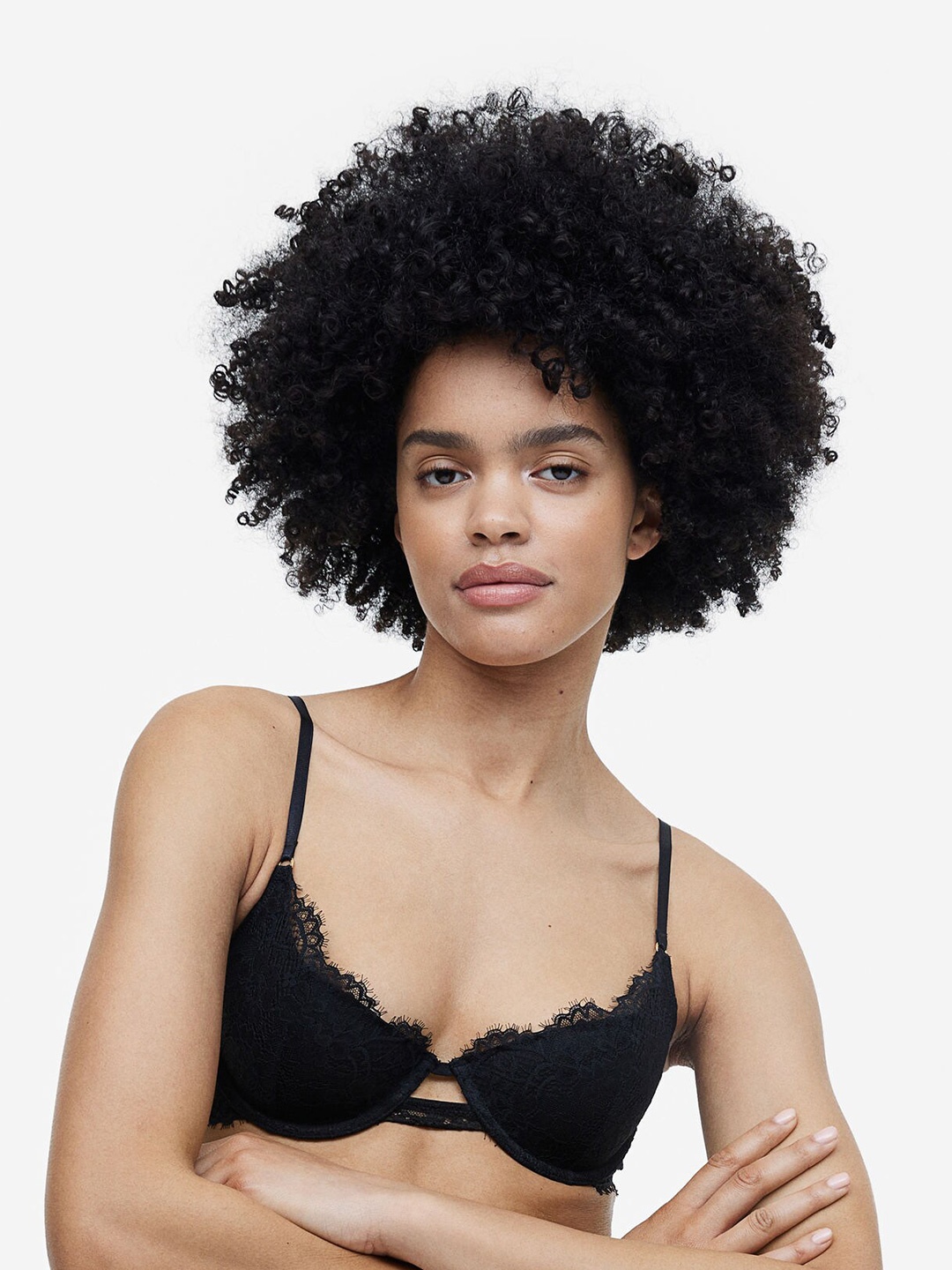 

H&M Padded Underwired Lace Bra, Black