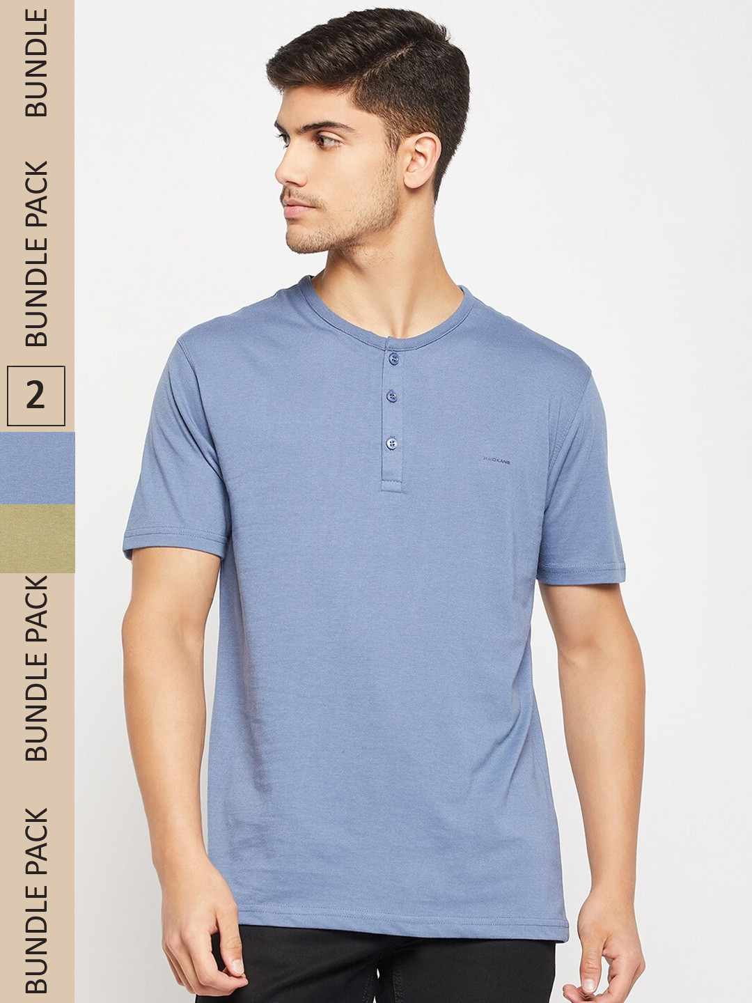 

Okane Pack Of 2 Henley Neck T-shirt, Blue