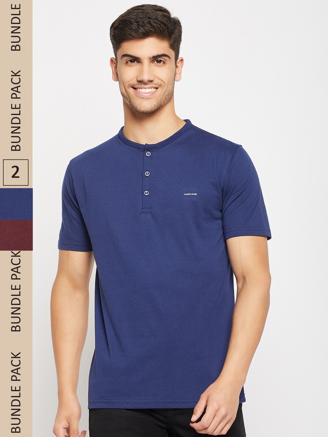 

Okane Pack Of 2 Henley Neck T-shirt, Burgundy