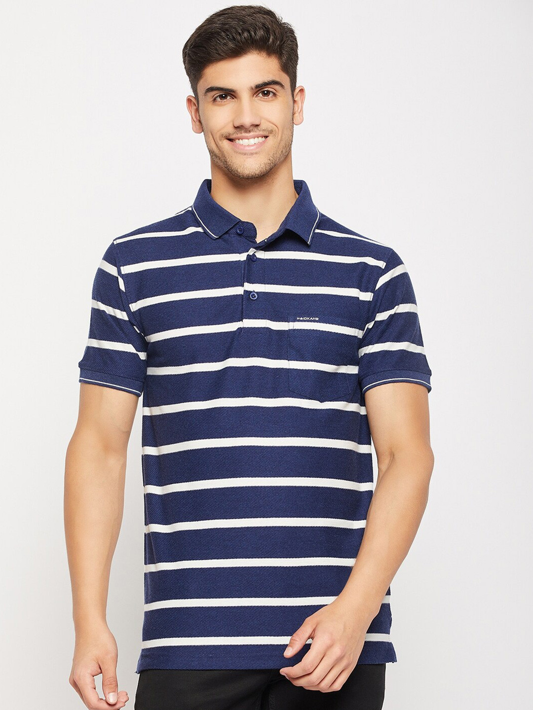 

Okane Striped Polo Collar T-shirt, Navy blue