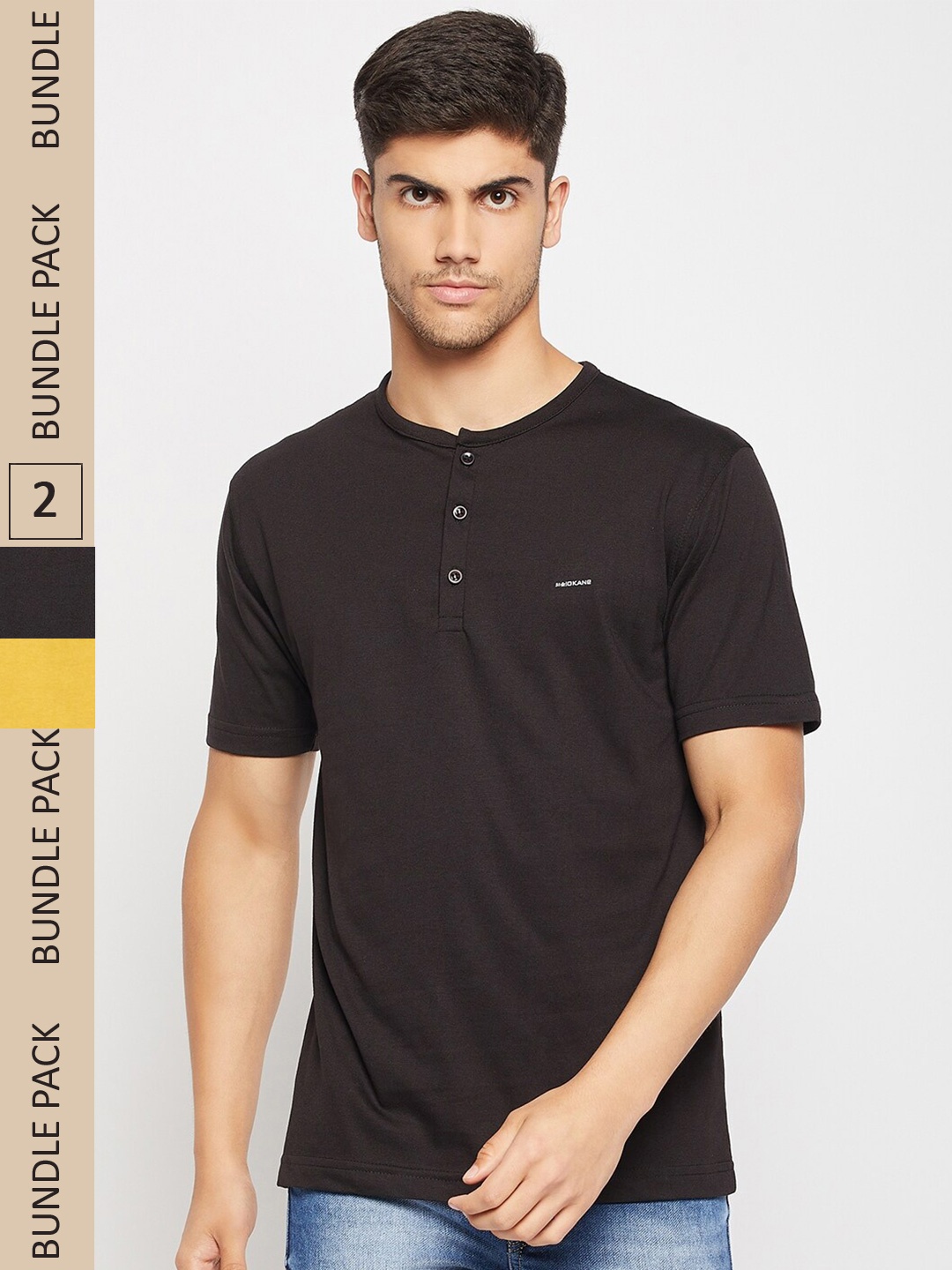 

Okane Pack Of 2 Henley Neck T-shirt, Black