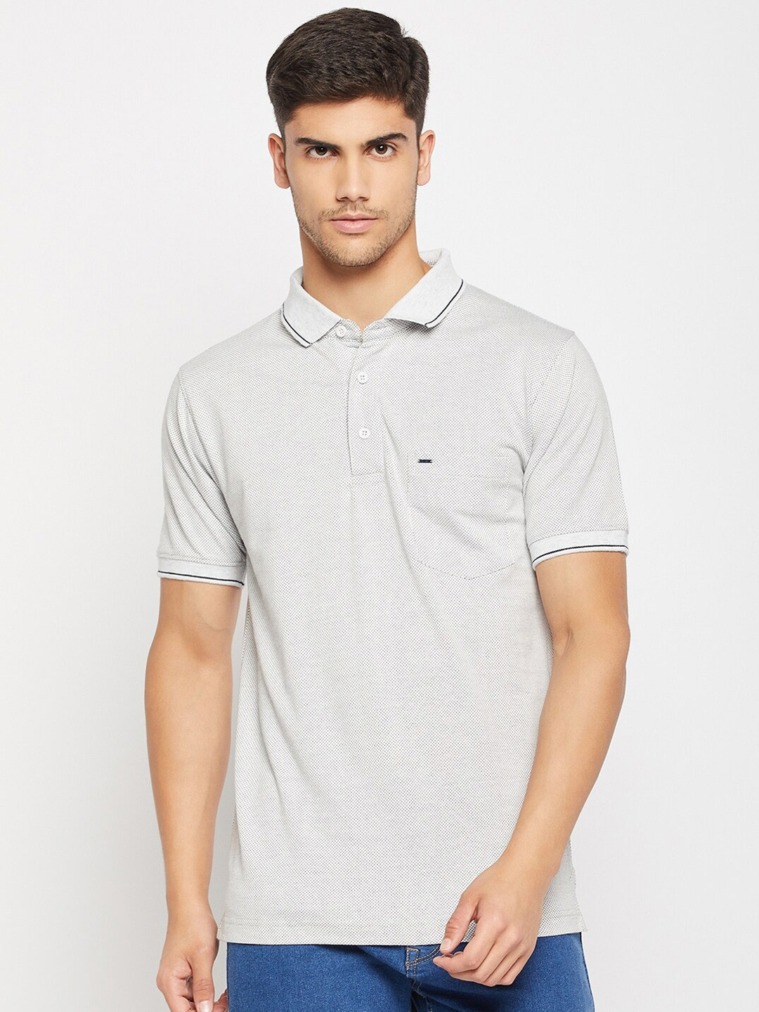

Okane Micro Printed Polo Collar T-shirt, Grey