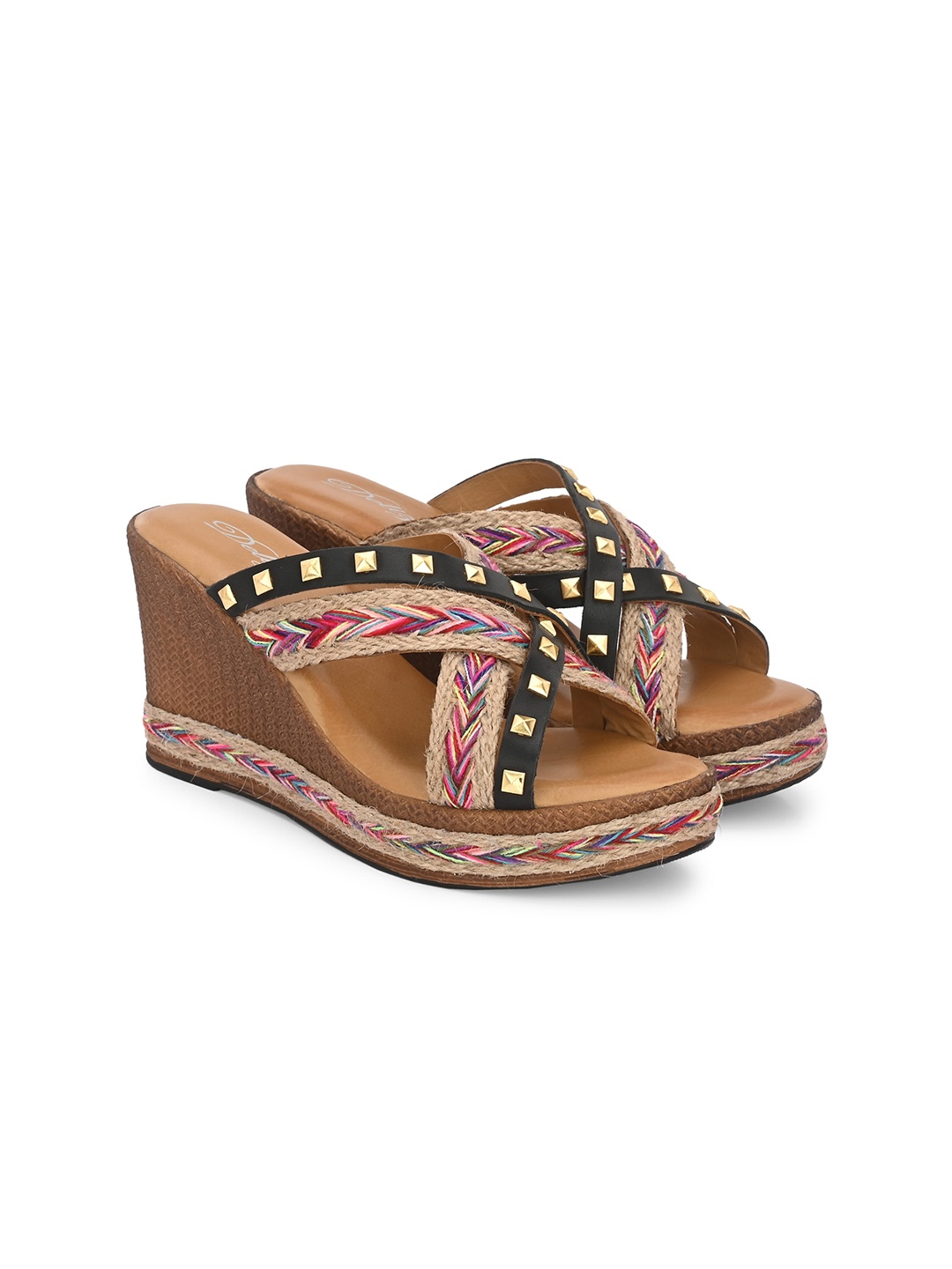 

Delize Embellished Leather Open Toe Wedge Heels, Tan