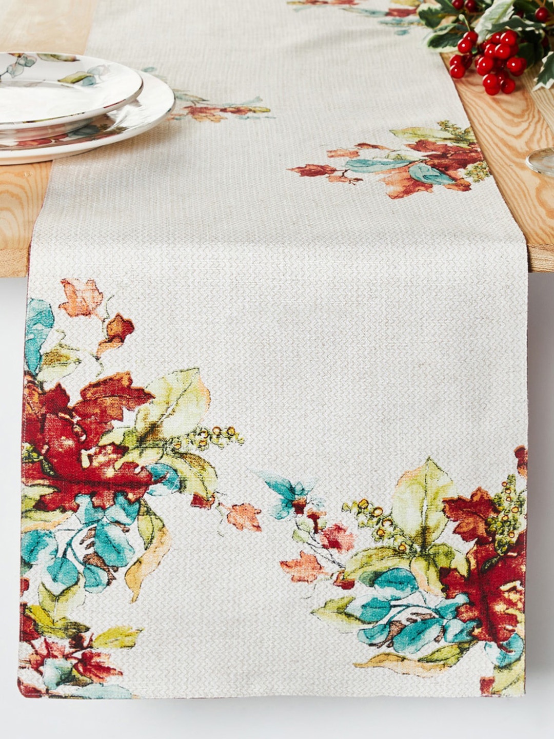 

Home Centre White & Red Printed Table Runner