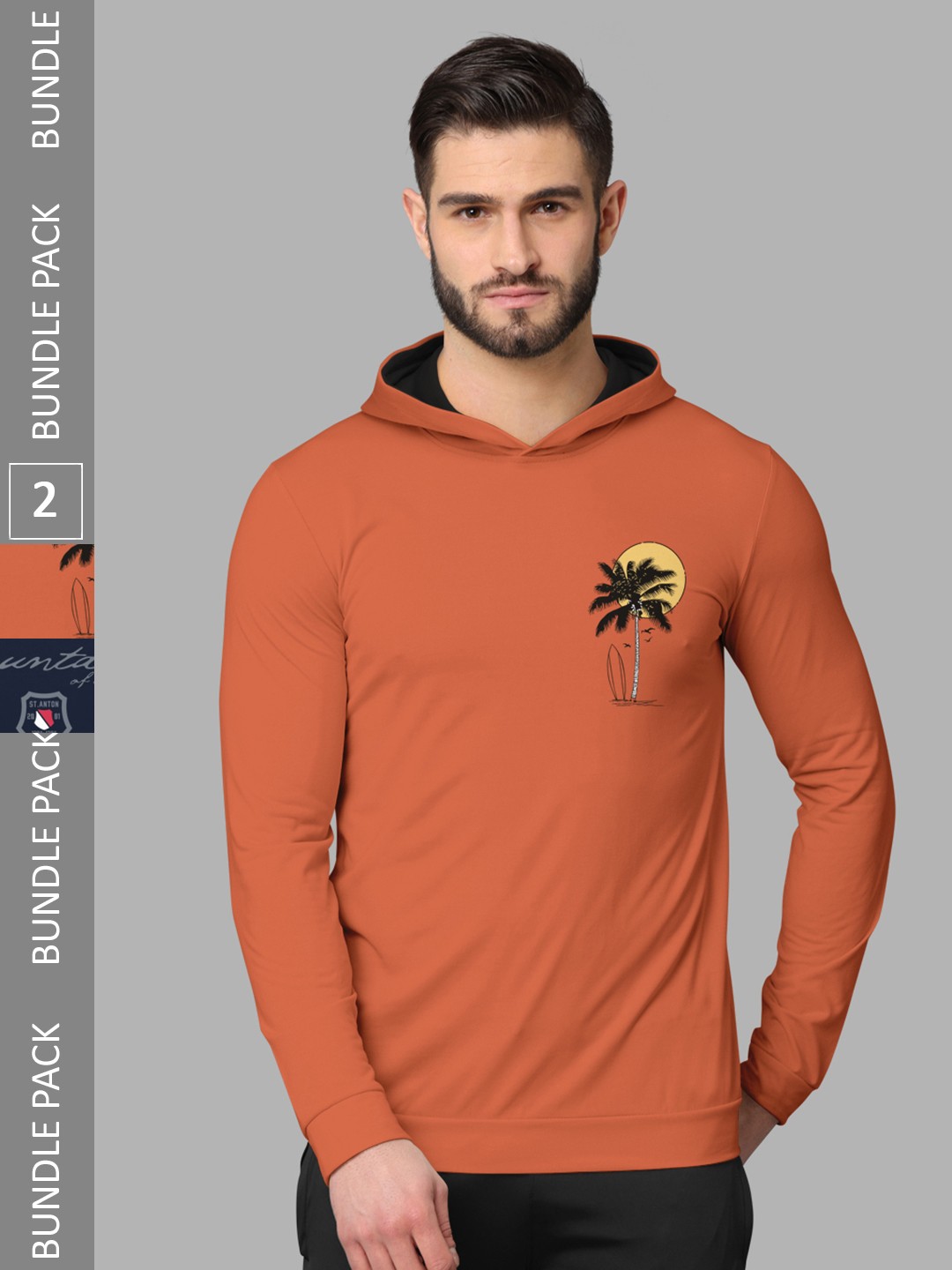 

BULLMER Pack Of 2 Typography Printed Hooded Cotton T-shirt, Orange