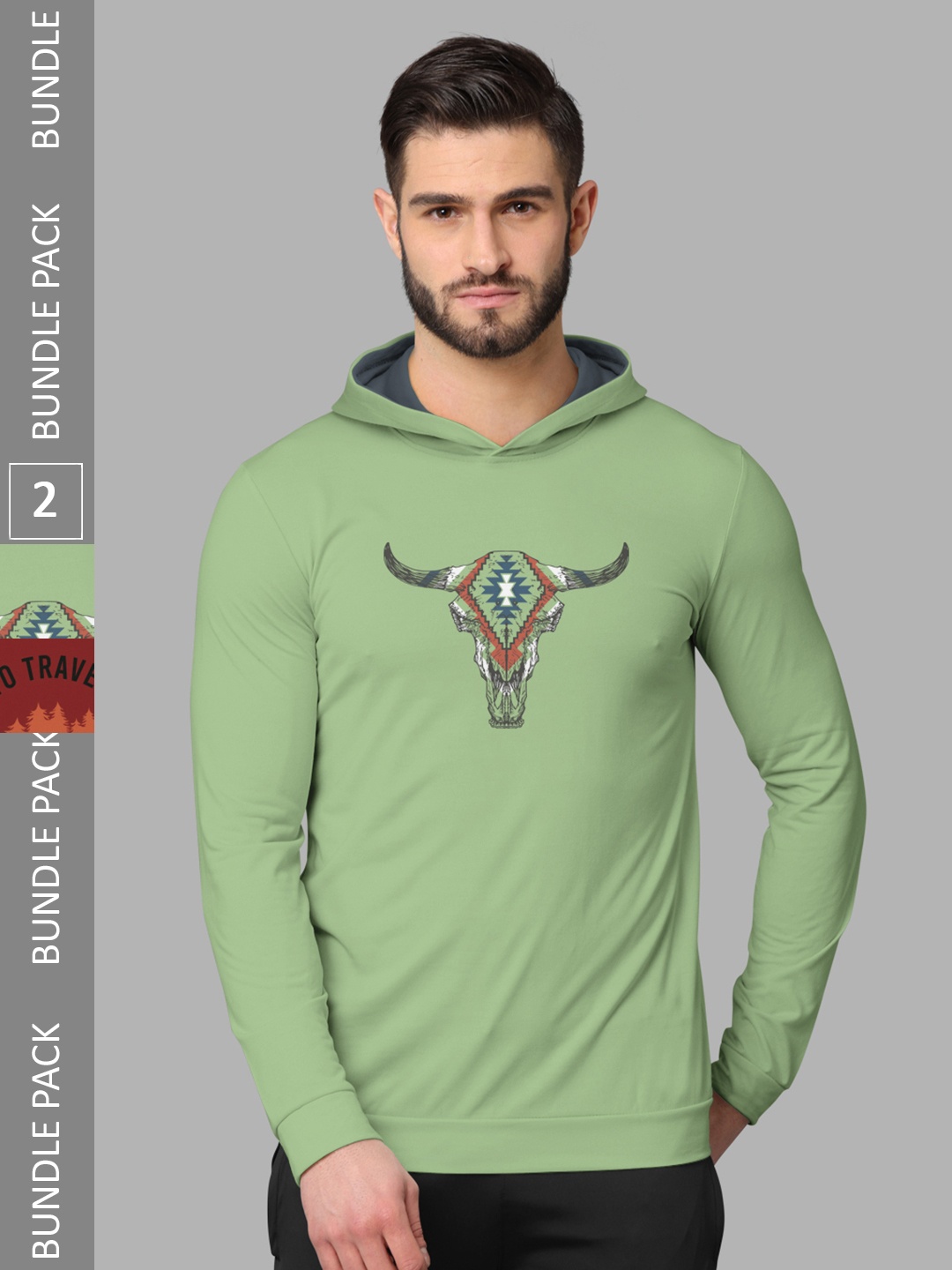 

BULLMER Pack Of 2 Graphic Printed Hooded Cotton T-shirt, Green