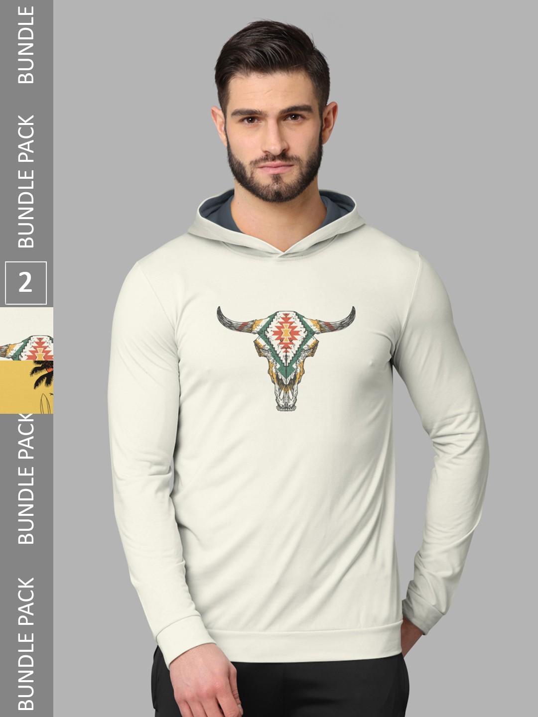 

BULLMER Pack Of 2 Graphic Printed Hooded Cotton T-shirt, Off white