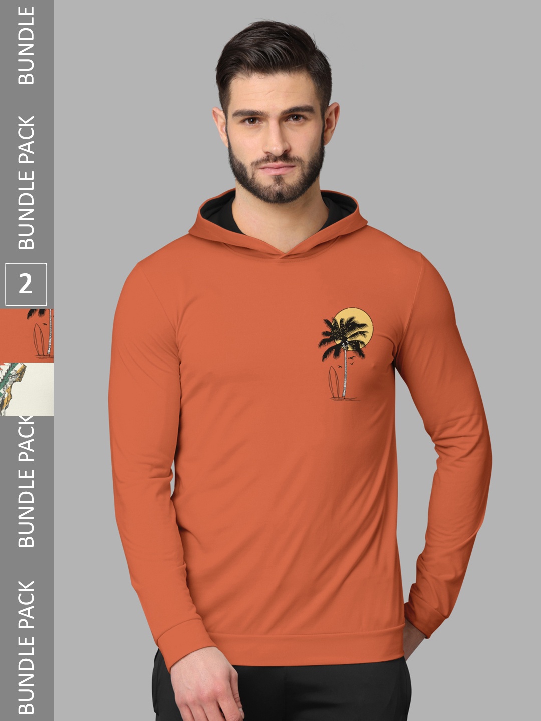 

BULLMER Pack Of 2 Printed Hood Long Sleeves T-shirt, Orange