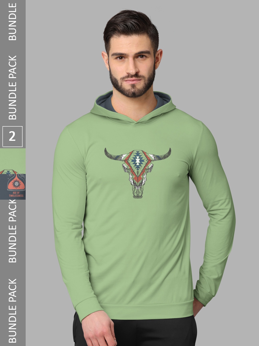

BULLMER Pack Of 2 Graphic Printed Hooded Cotton T-shirt, Green