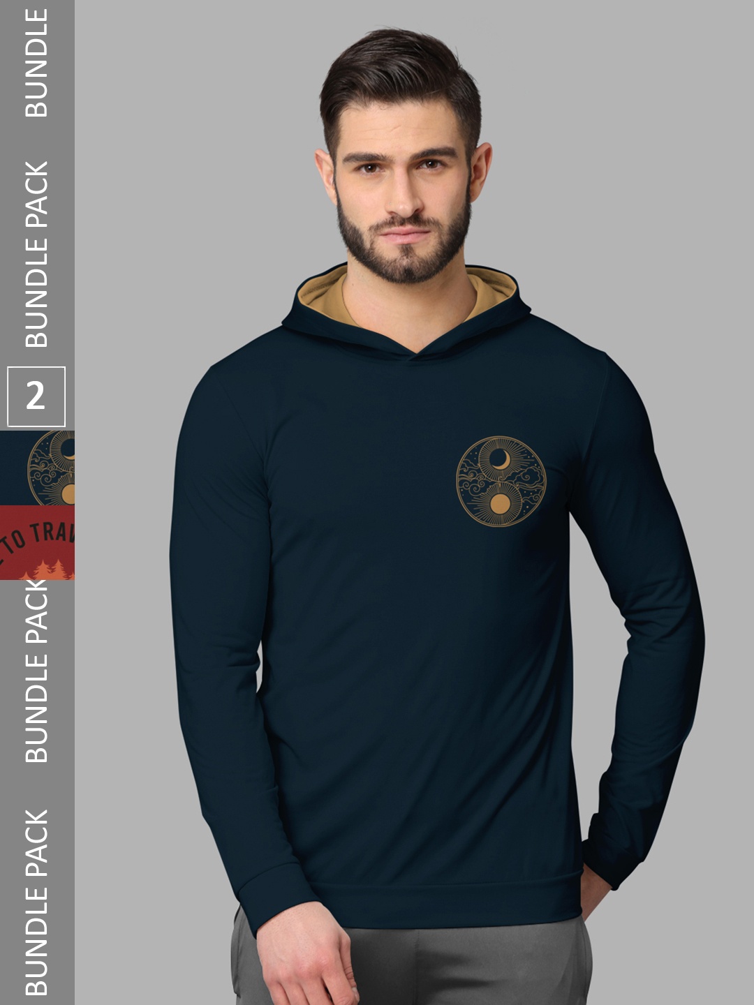 

BULLMER Pack Of 2 Graphic Printed Hooded Cotton T-shirt, Navy blue