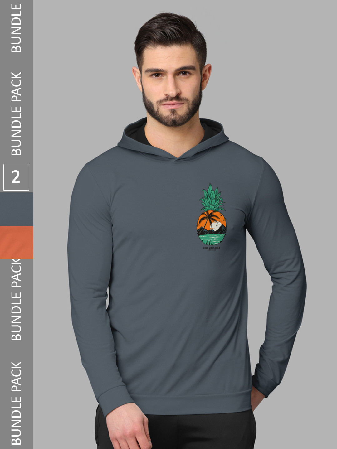 

BULLMER Pack Of 2 Graphic Printed Hooded Cotton T-shirt, Grey