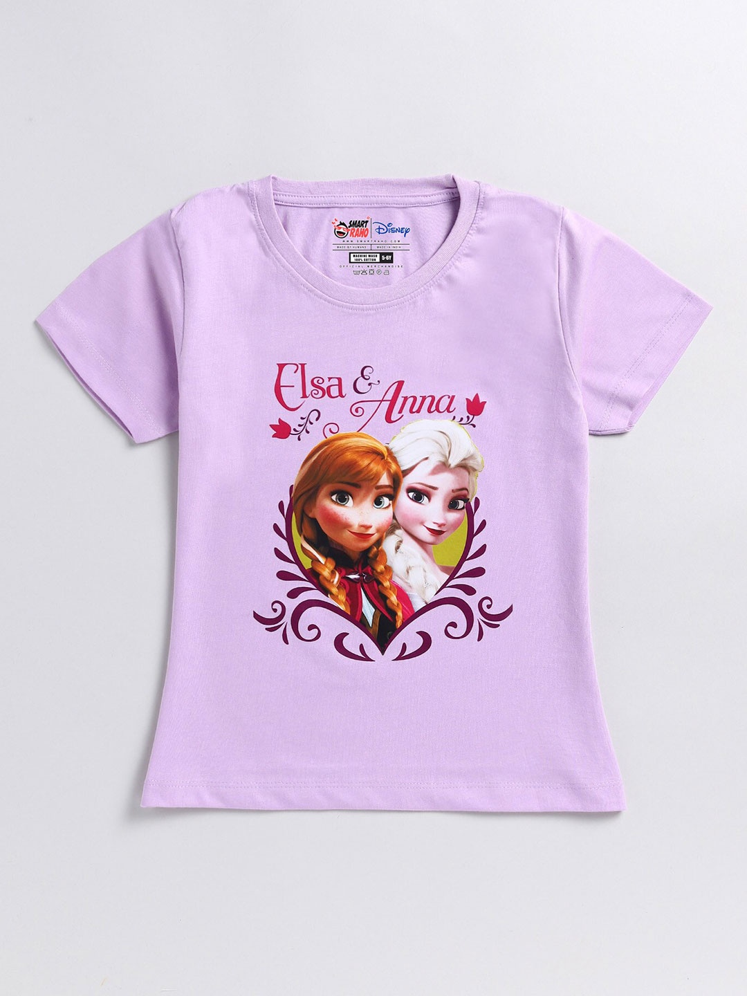 

SmartRAHO Girls Elsa & Anna Printed Cotton T-shirt, Purple