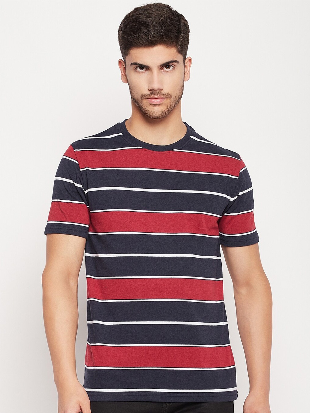 

Austin wood Striped Round Neck Short Sleeves Cotton T-shirt, Navy blue