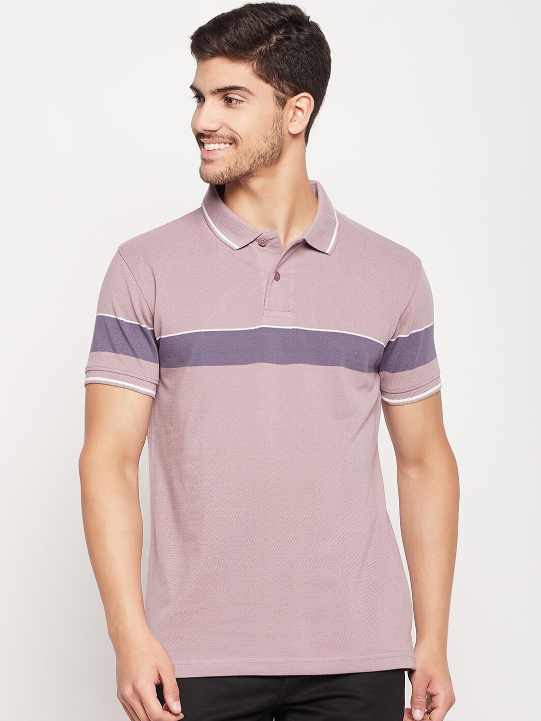 

Austin wood Striped Polo Collar Short Sleeves Cotton T-shirt, Purple