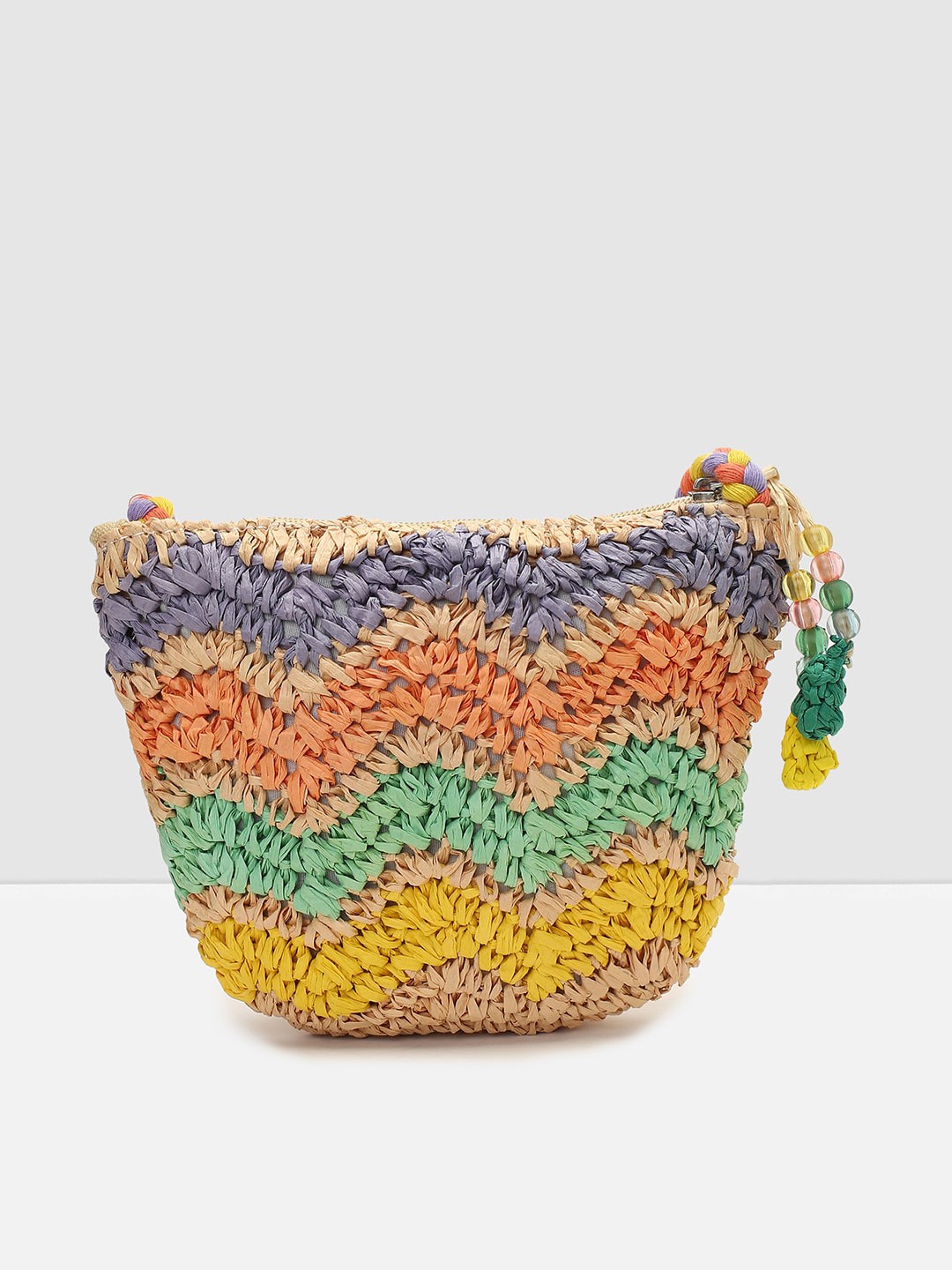 

max Self Design Structured Sling Bag, Yellow
