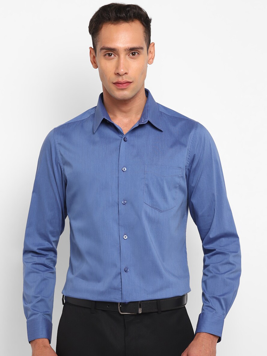 

TOP BRASS Spread Collar Cotton Formal Shirt, Blue