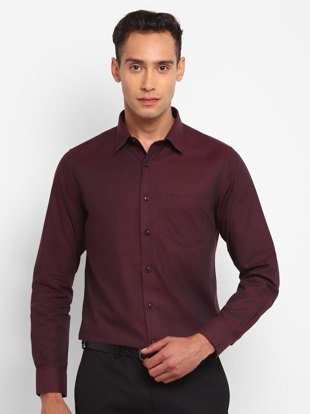 

TOP BRASS Spread Collar Cotton Formal Shirt, Maroon