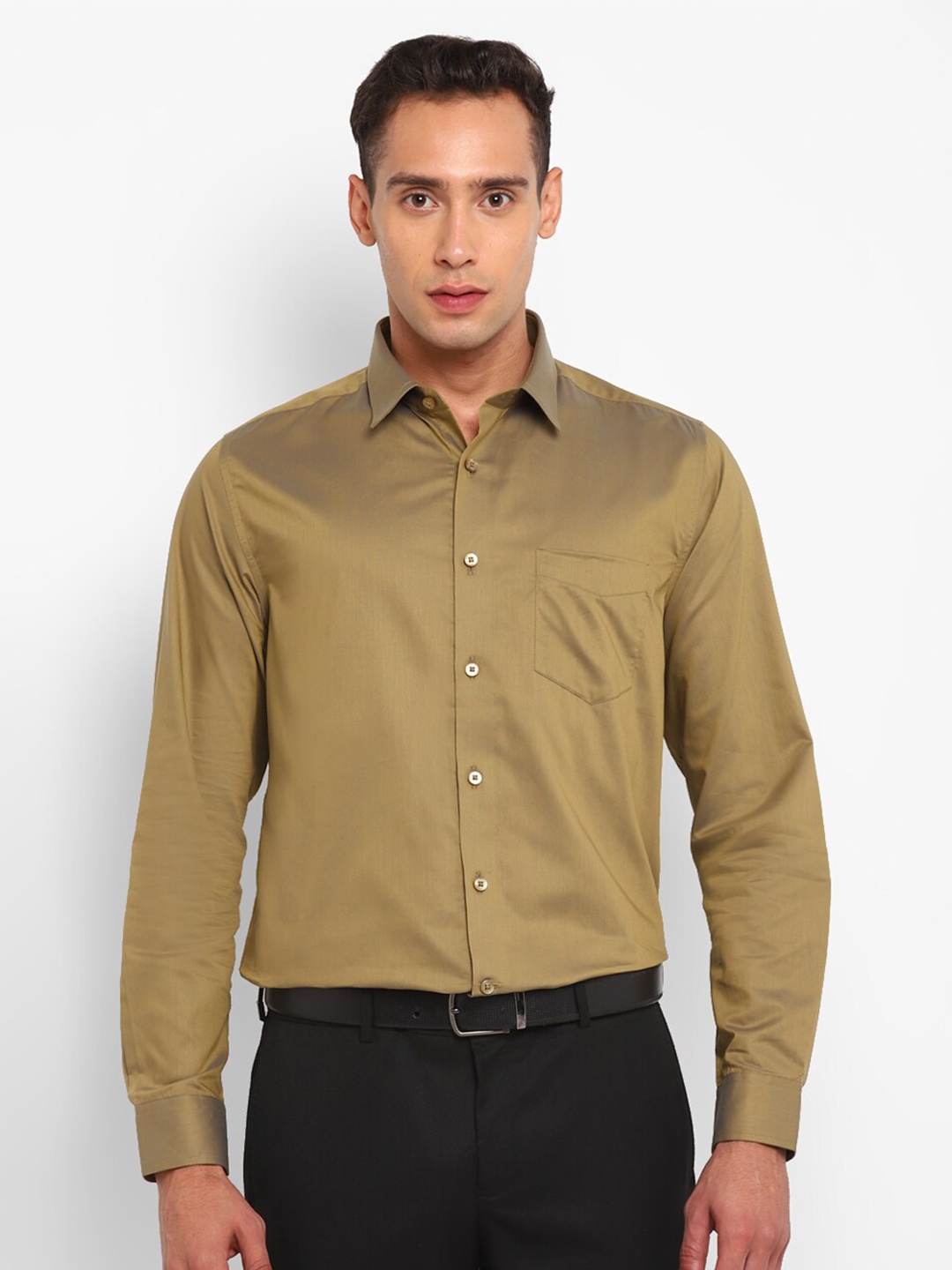 

TOP BRASS Spread Collar Cotton Formal Shirt, Gold
