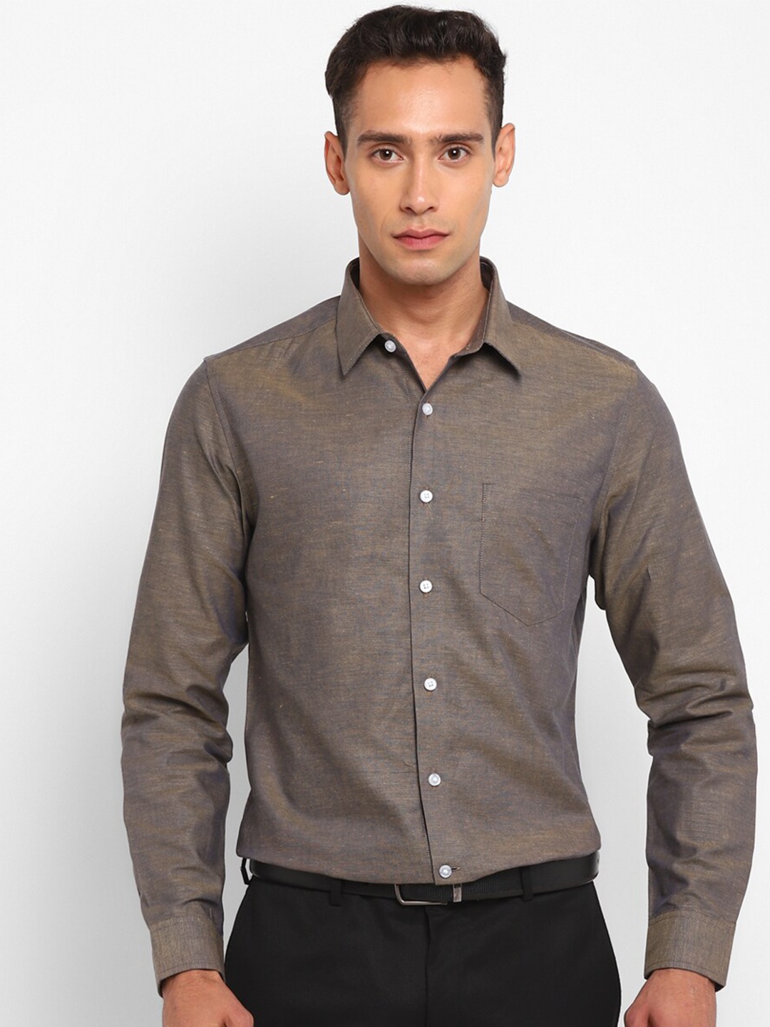 

TOP BRASS Spread Collar Long Sleeves Formal Cotton Shirt, Brown