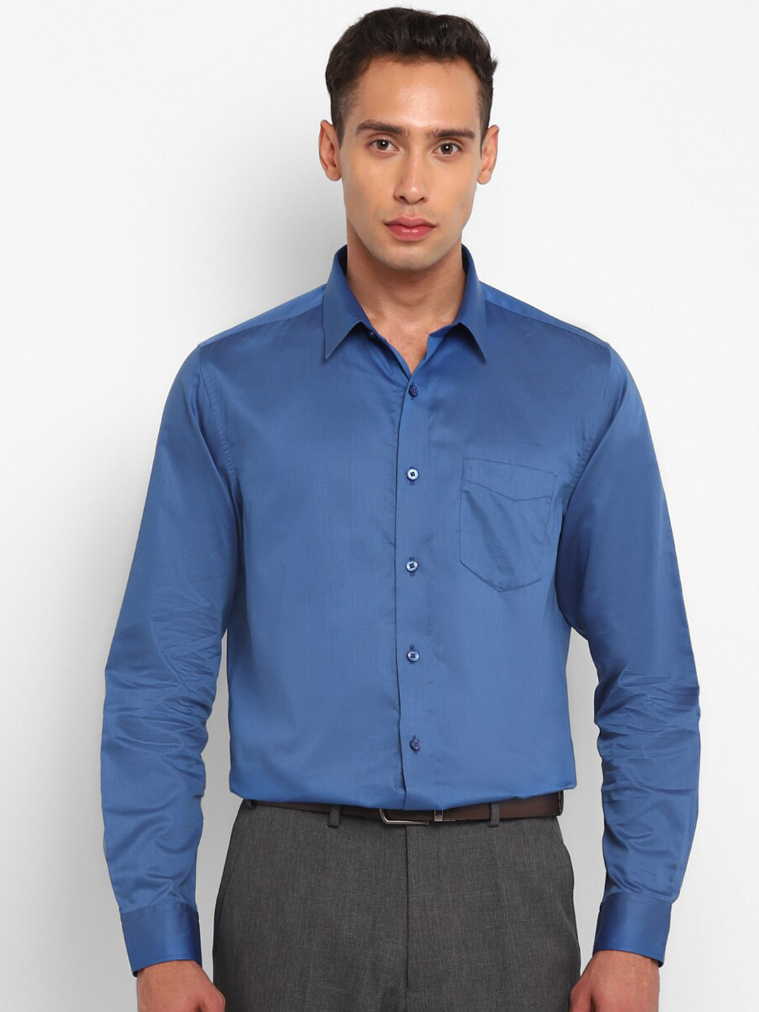 

TOP BRASS Spread Collar Long Sleeves Formal Cotton Shirt, Blue
