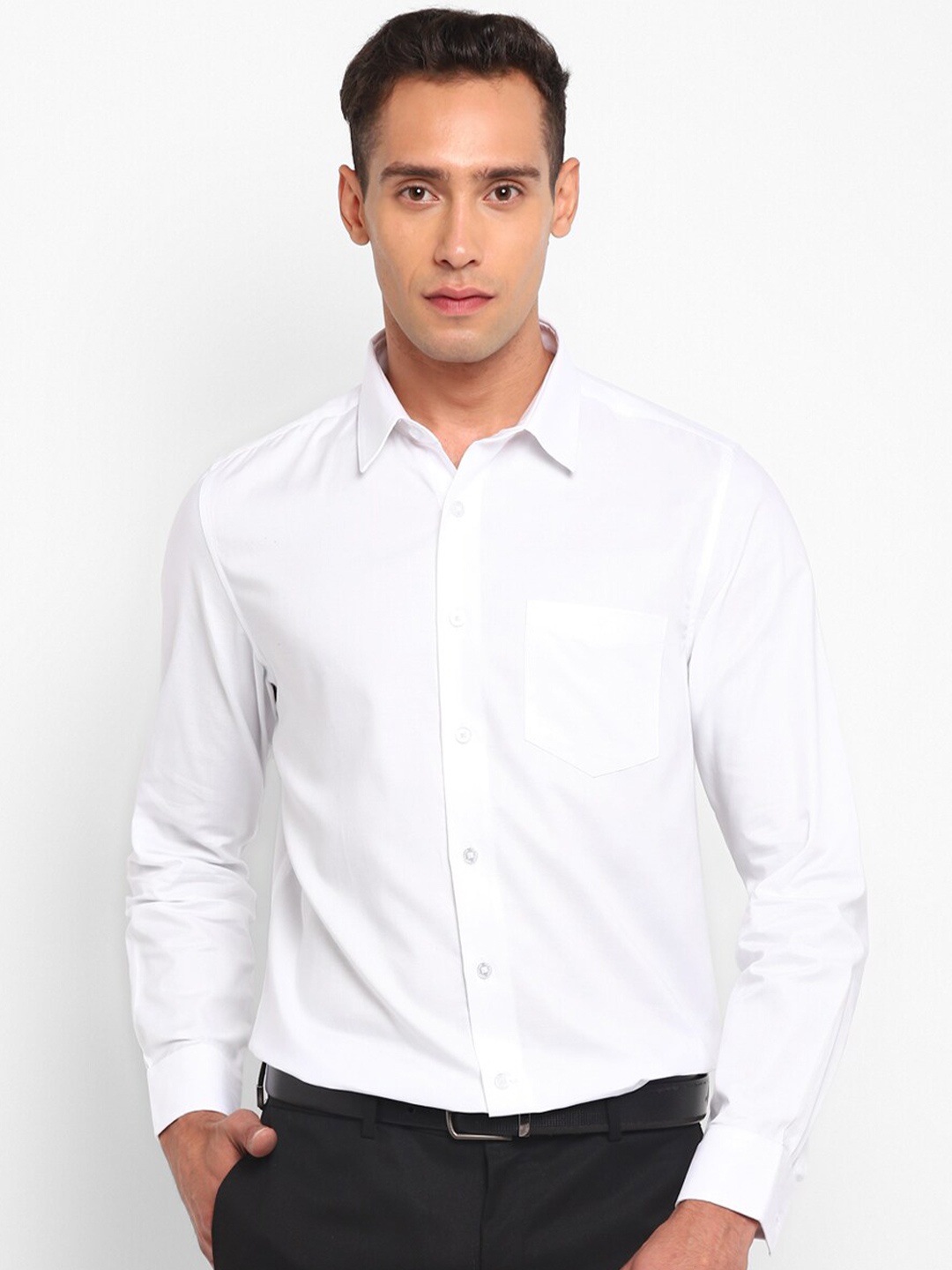 

TOP BRASS Spread Collar Cotton Formal Shirt, White