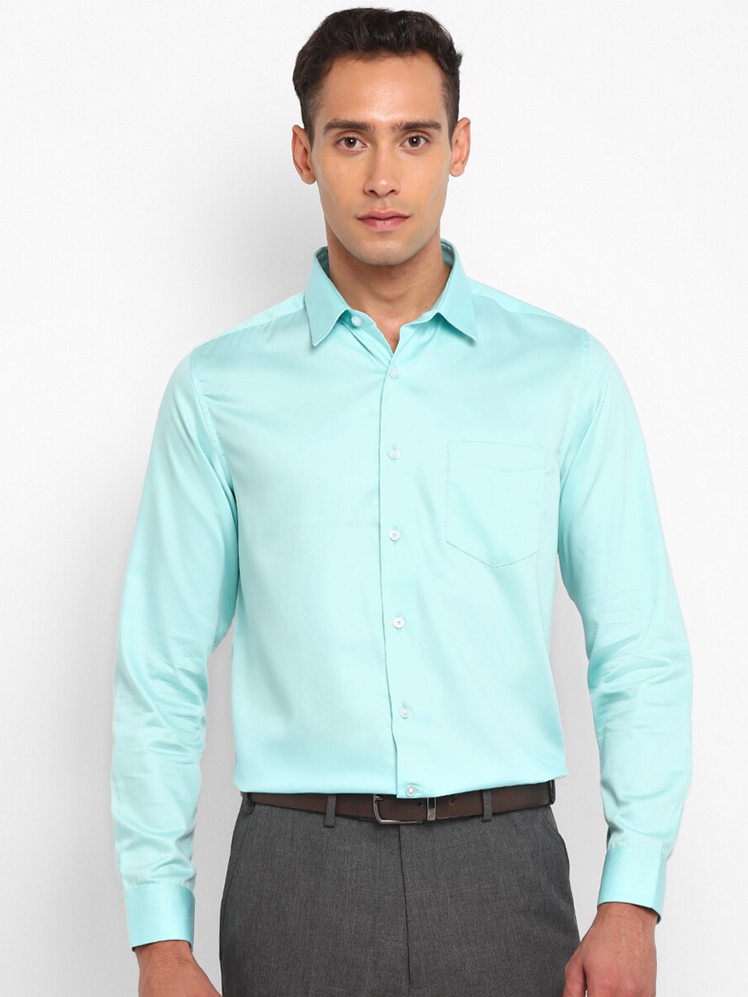 

TOP BRASS Spread Collar Cotton Formal Shirt, Green
