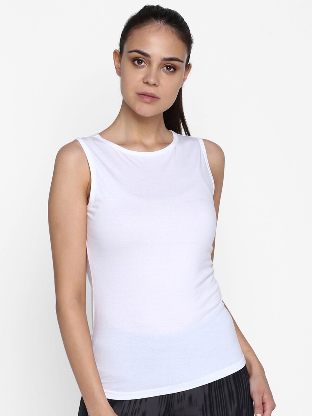 

appulse Round Neck Sleeveless Slim Fit Cotton Sports T-shirt, White