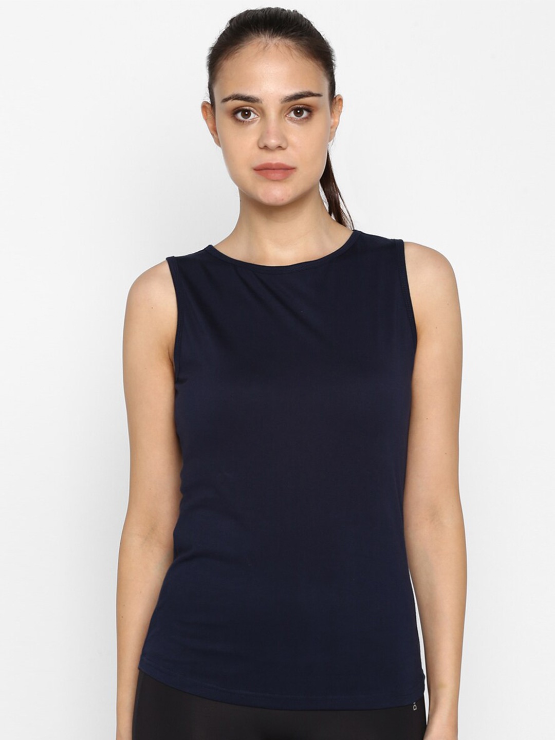 

appulse Round Neck Sleeveless Slim Fit Cotton Sports T-shirt, Navy blue