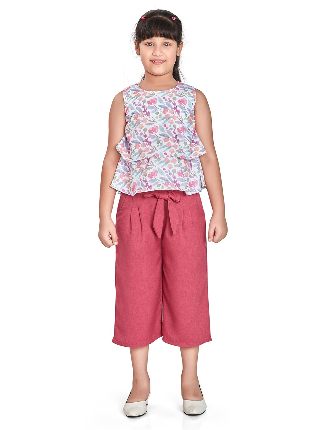 

Peppermint Girls Printed Top with Palazzos, Pink