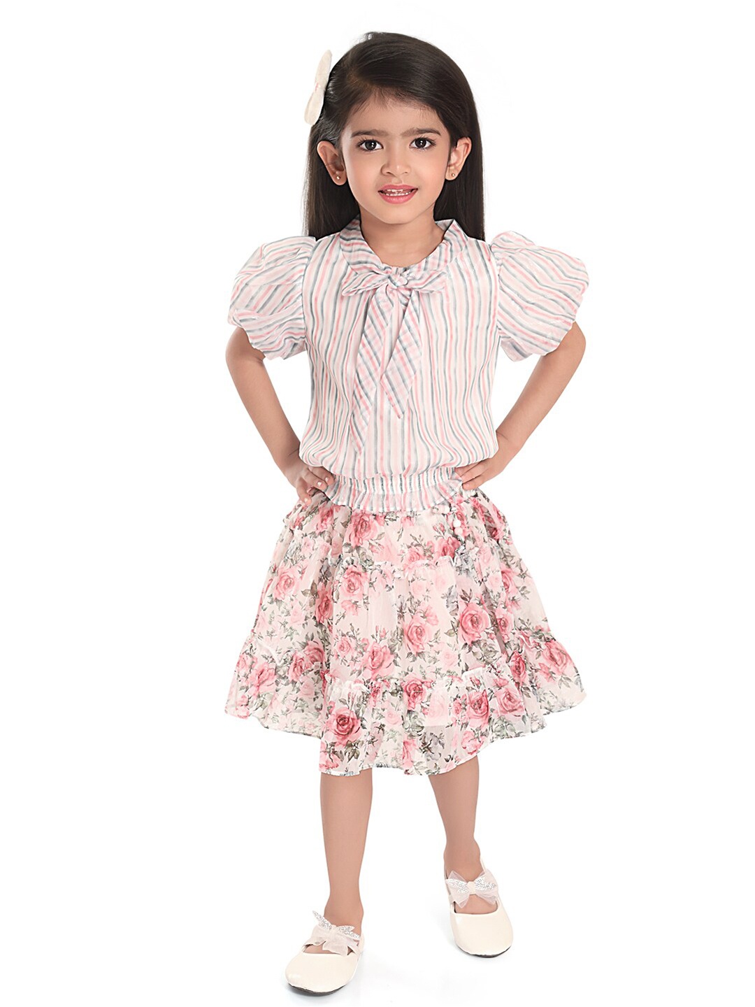 

Peppermint Girls Printed Top with Skirt, Pink