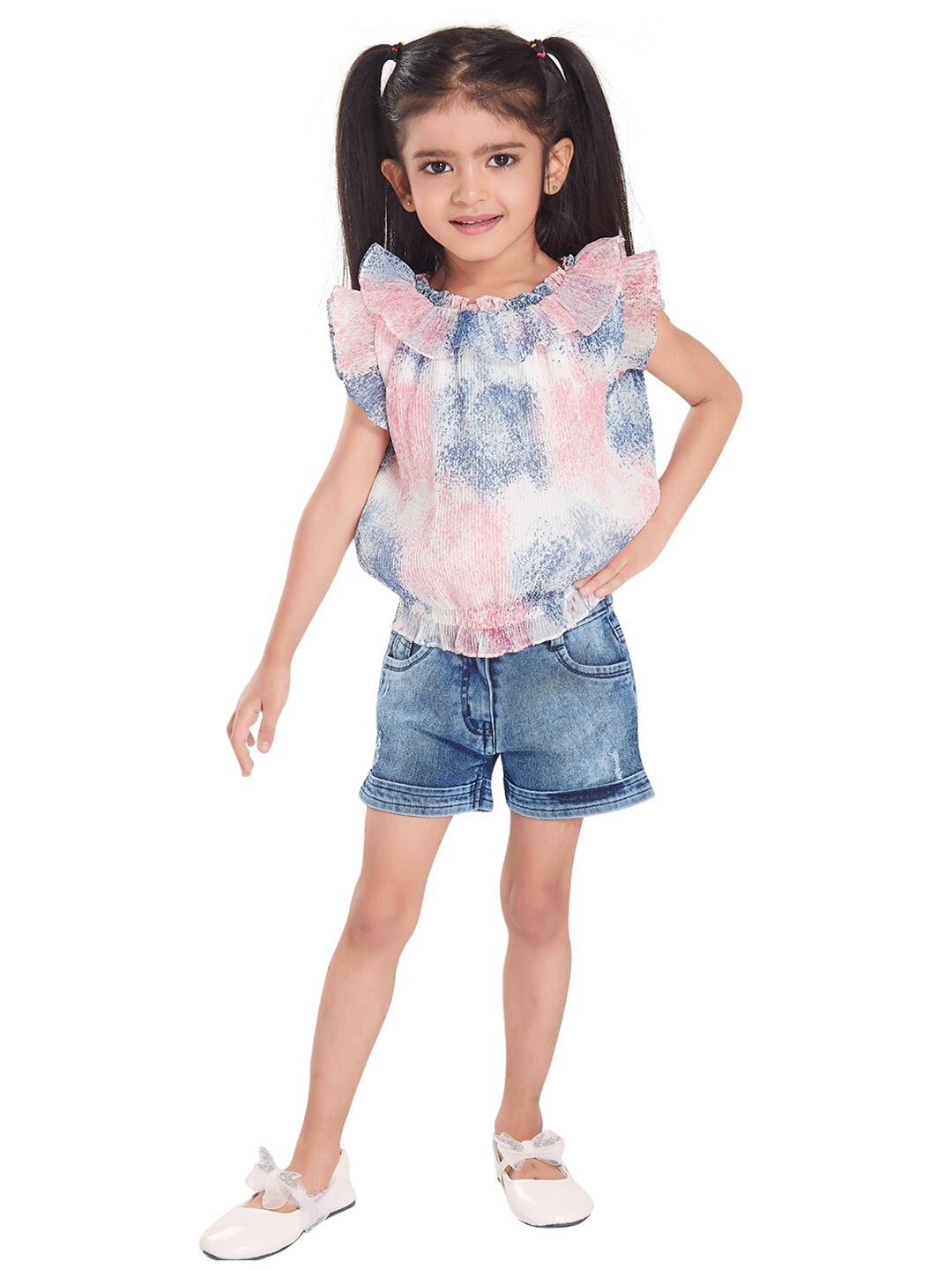 

Peppermint Girls Printed Top with Shorts, Blue