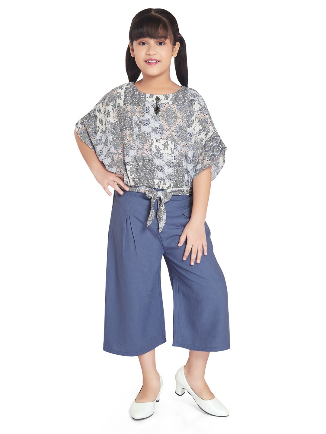 

Peppermint Girls Printed Top with Palazzos, Blue