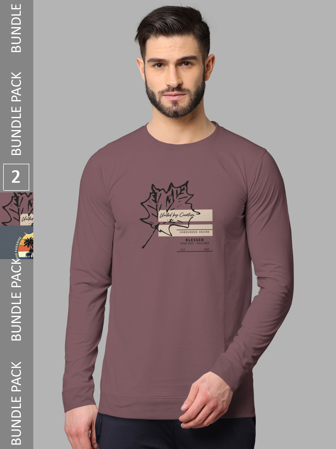 

BULLMER Pack Of 2 Printed Cotton T-Shirts, Mauve