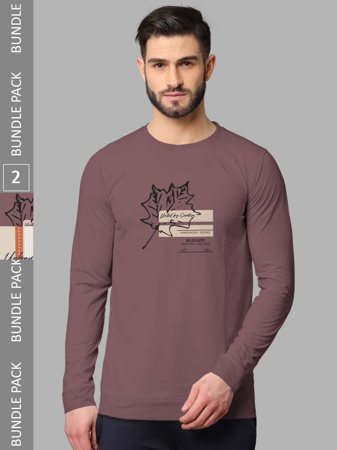 

BULLMER Pack Of 2 Typography Printed Cotton T-Shirts, Taupe