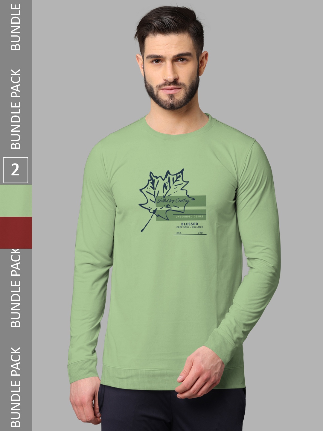 

BULLMER Pack Of 2 Printed Cotton Sweatshirts, Green