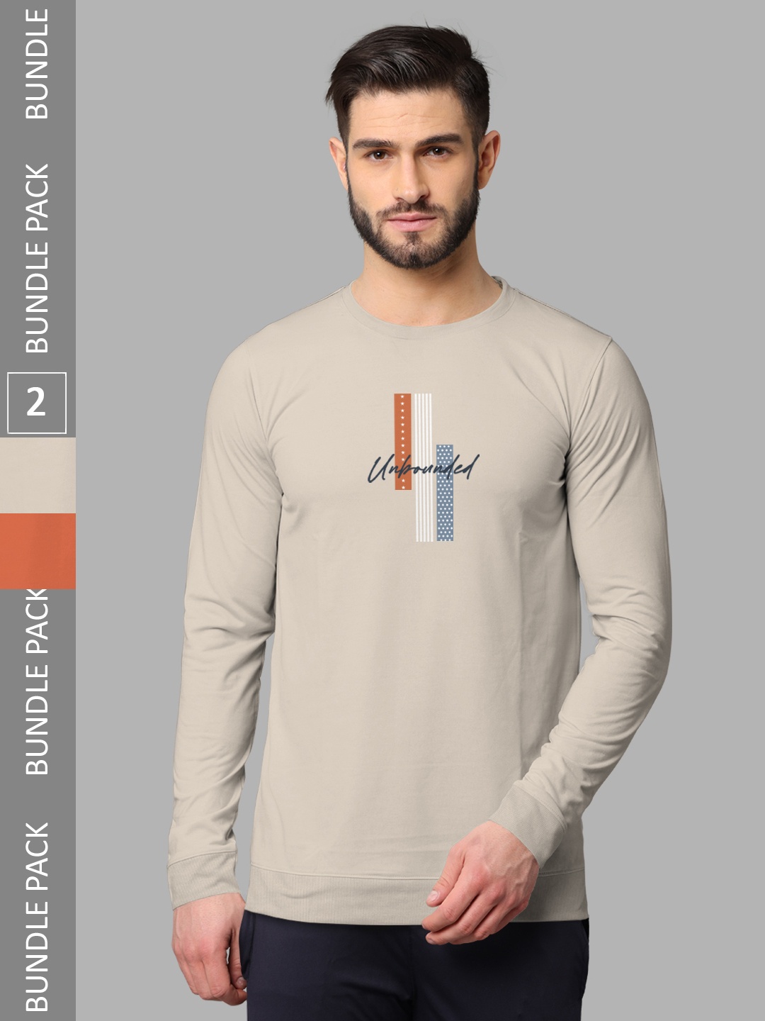 

BULLMER Pack Of 2 Graphic Printed Cotton Sweatshirt, Beige