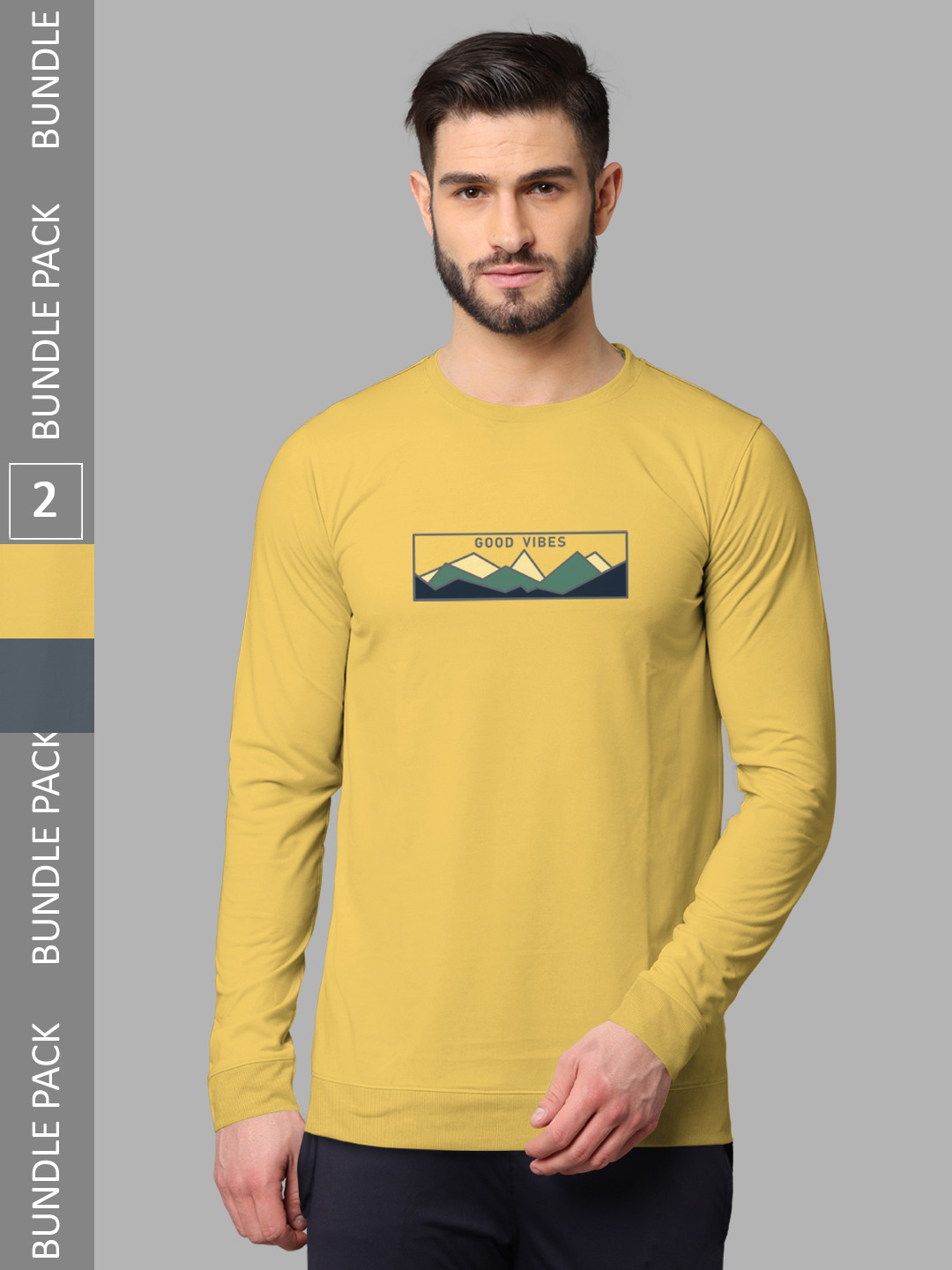 

BULLMER Pack Of 2 Graphic Printed Cotton Sweatshirt, Mustard