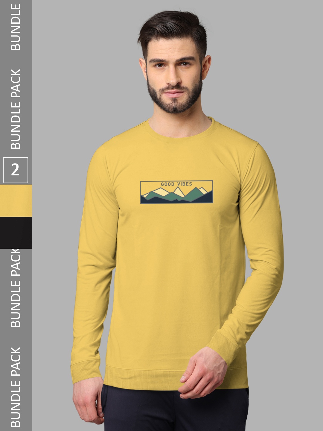 

BULLMER Pack Of 2 Graphic Printed Cotton Sweatshirt, Mustard