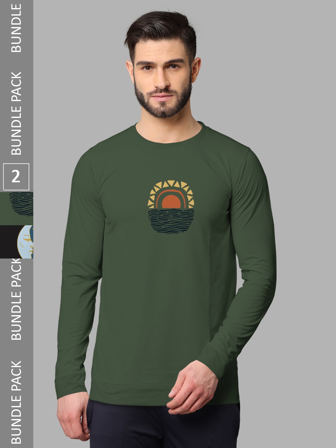 

BULLMER Pack Of 2 Graphic Printed Cotton Sweatshirt, Olive