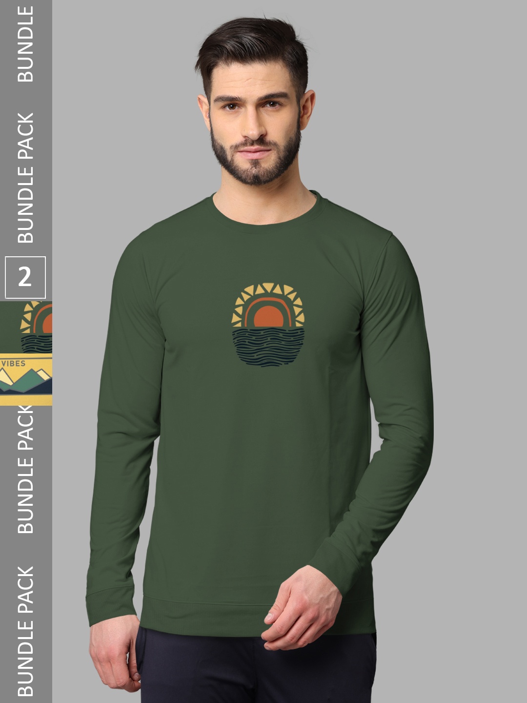 

BULLMER Pack Of 2 Graphic Printed Cotton Sweatshirt, Olive