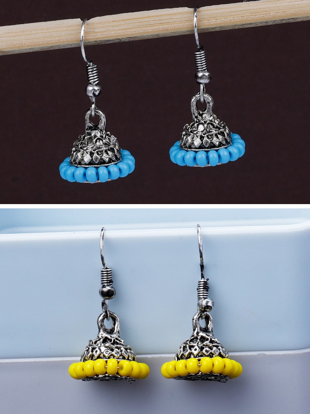 Silver Shine Set Of 2 Silver Plated Classic Oxidised Jhumkas