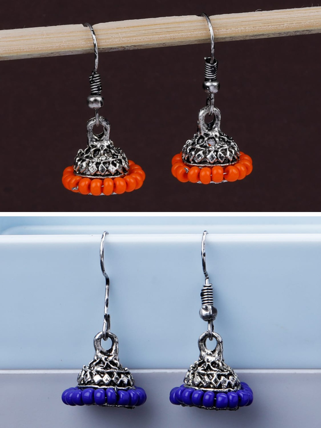 

Silver Shine Set Of 2 Silver Plated Classic Oxidised Jhumkas