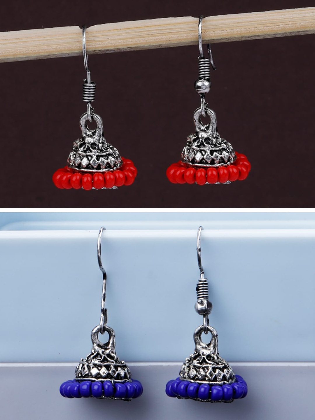 

Silver Shine Set Of 2 Silver-Plated Classic Jhumkas Earrings